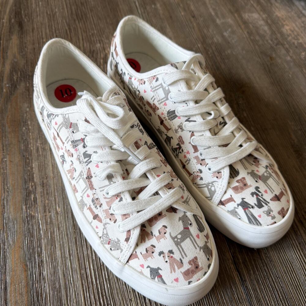 Cynthia Rowley Grey Brown Varied Dogs Tiny Hearts Platform Canvas Shoes women 10 - Picture 8 of 10